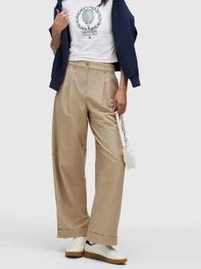 Lululemon Lululinen Trouser Women 26x31 Sheer Oak Wide Leg Cuffed Pleated